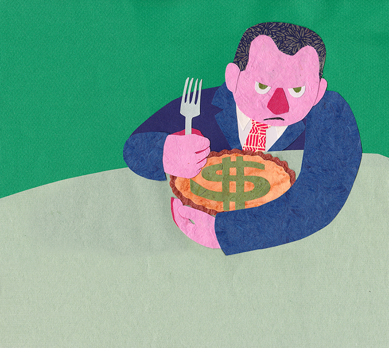 Editorial illustration for FS, using paper collage